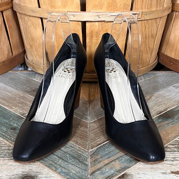 Vince Camuto Dileta Black Leather Square Point Toe Stacked Wedge Pump Womens 7.5 - Picture 7 of 11